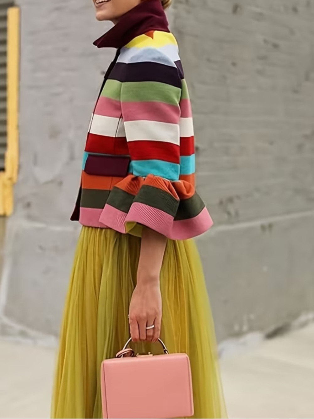 Women's Retro Multi-colored Striped Lapel Elegant Jacket with Bell Sleeves - Picture 6 of 6
